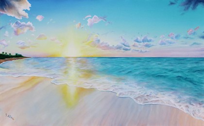 Alba sulla spiaggia rosa